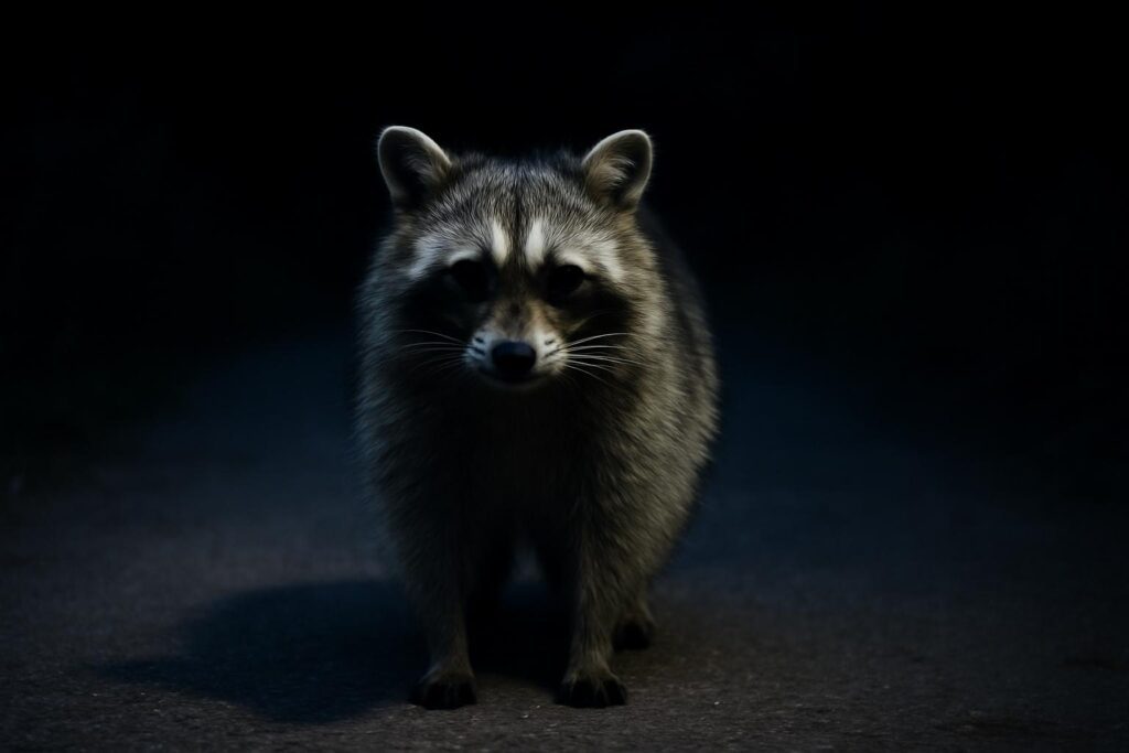 raccoon in your path at night