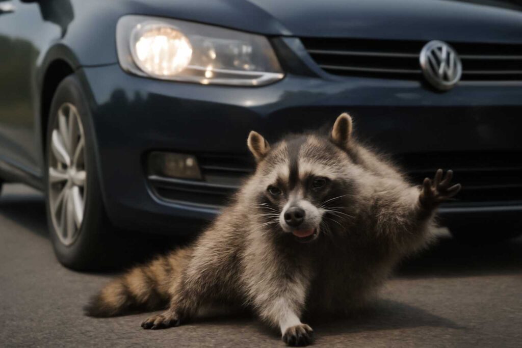 Hitting a raccoon with a car